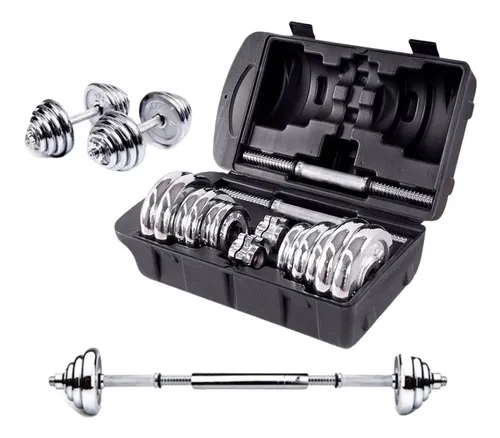 Mancuernas Ajustables Set de 15 Kg Total Fitnics 2en1 +Barra